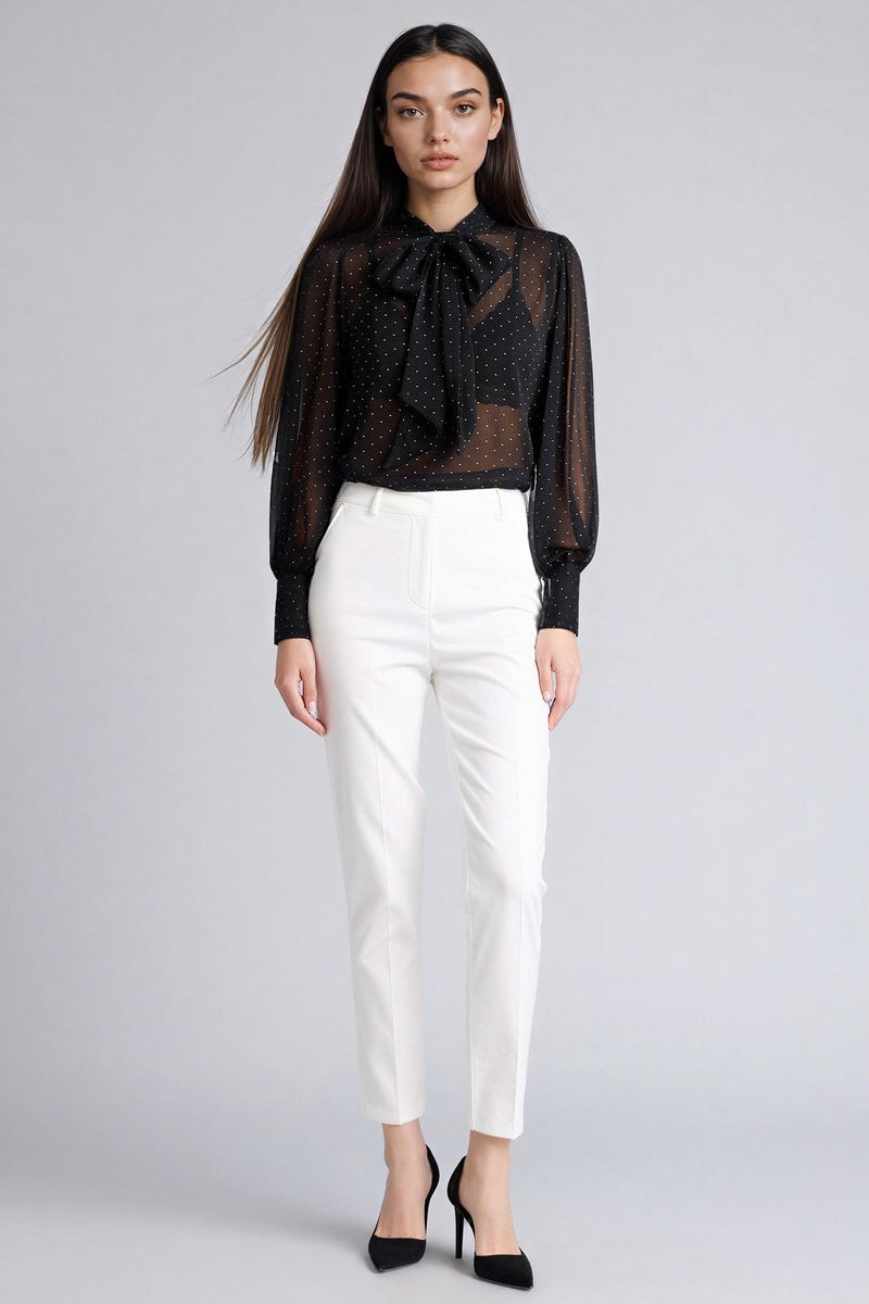 DeFacto White Woman Cigarette Fit Super Skinny Hem Satin Trousers Casual - Image 1